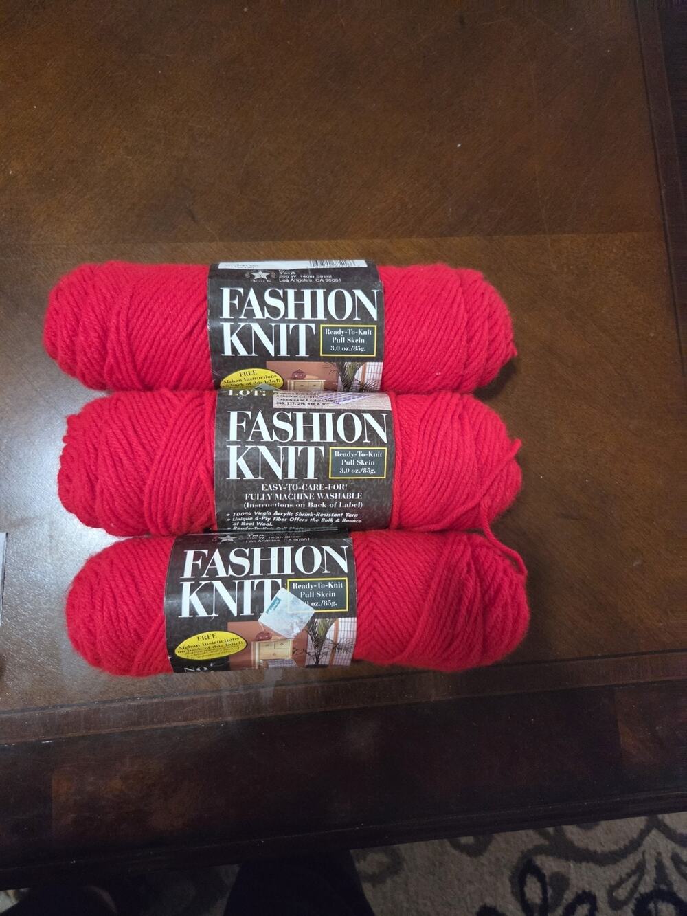 Vintage Fashion Knit Worsted Yarn - 3 Skeins Flame Red #1119 3 x 4 oz = 12 oz